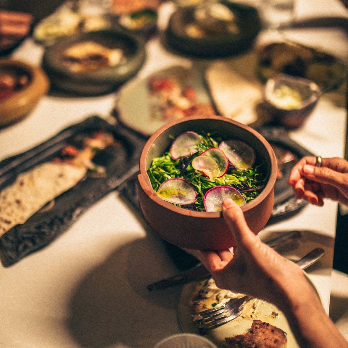 Gavurdağ salad in the Folded Bowl during service at Sora Craft Kitchen